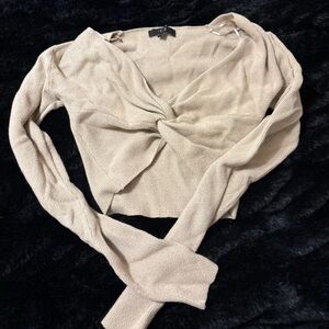 Beige Twist Front Knit Top